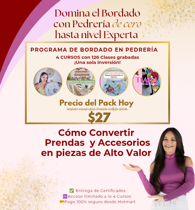 Domina el Bordado con Pedrería de cero hasta nivel Experta